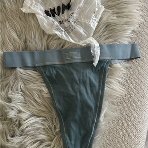 Blue Ribbed Thong